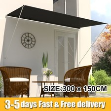 Retractable Awning Manual Outdoor Garden Canopy Patio Sun Shade Shelter Black