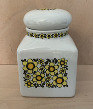 1970s Taunton Vale China Storage Jar - Lidded - Yellow Flower Power - No Seal