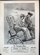 Old Print 1900 Swan White Floating Soap Lever Brothers Lady Man Carriage 20th