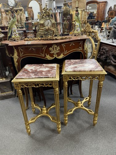 Pair gilt marble top louis - gilt,