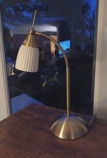 Antique Brass Posable Touch Table Lamp With Porcelain Pleated Shade