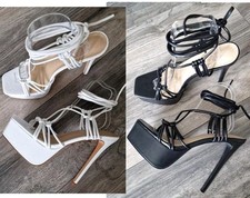Womens White Black High Heel Tie Up Strappy Extreme Platform Heel Sandals Sizes