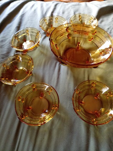 Set amber pressed glass art - pressed,