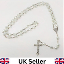 White rosary beads with silver - white,
