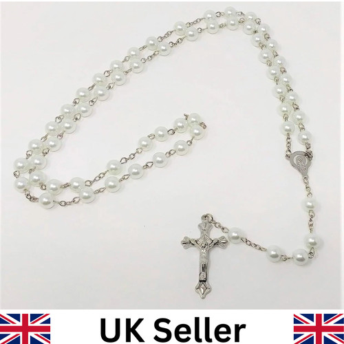 White rosary beads - beads, silver