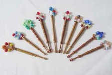 Antique Lace Bobbins Victorian Turned Wood Glass Beaded Spangles Vintage x10 #1