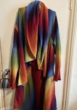 Hand Knit 100% Raw Wool Natural Dyes Rainbow Asymmetrical MultiWear Shawl Jacket