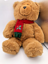 Vintage BHS Large Brown Teddy Bear Red Christmas Holly Scarf Plush Soft Toy 50cm