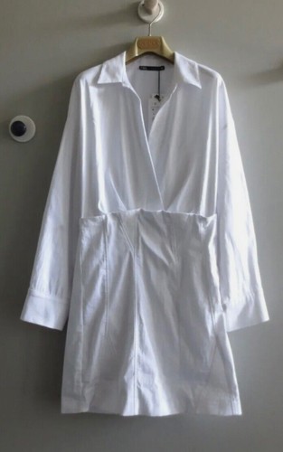 Zara white poplin shirt dress - poplin,
