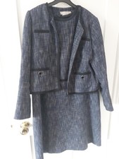 Hobbs Dark Blue Sleeveless Dress And Jacket Suit Set Dress UK 18