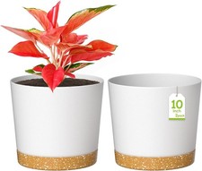 Set of 2 25cm Modern Planters Plant Pots with Drainage Holes & Saucer White