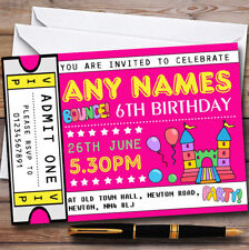 Pink Bouncy Castle Ticket Personalised Childrens Birthday Party Invitations