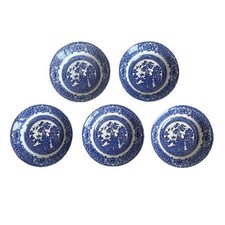 English Ironstone Fruit Bowls - Old Willow Blue & White Tableware x5