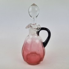 Vintage Small Cranberry & Clear Glass Decanter & Stopper 14cm High