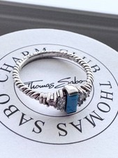 Thomas Sabo Silver Rope Ring With Turquoise Stone Size 60