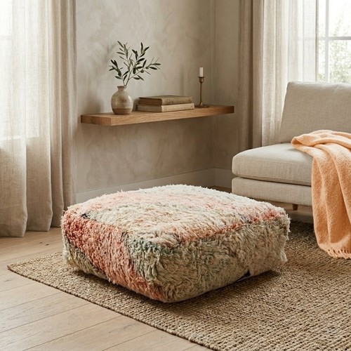 Handmade moroccan wool pouf - handmade,
