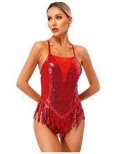 UK Womens Tuxedo Jazz Latin Dance Costume Sequins Tassels Leotard Jumpsuit Dress