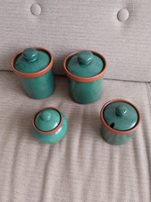 RARE VINTAGE HENRY WATSON POTTERY GREEN SUFFOLK TABLEWARE STORAGE JARS x4