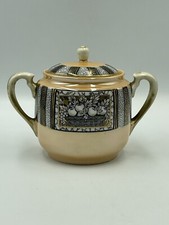 Vintage Japanese Noritake China Sugar Bowl & Lid Peach Lustreware Fruit Design