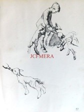 J H DOWD 1941 People of Importance Pencil Sketch Print 'Feedng the Lambs' D/27