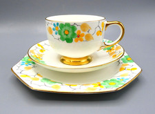 Paragon Art Deco Trio Hand Painted Cup Saucer Plate Floral England - Rare