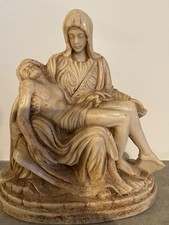 Vintage PIETA Sculpture Mary & Jesus Religious by Santini Italy Alabaster Resin