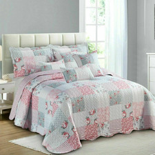 Printed 3 Piece Quilted Patchwork Bedspread Comforter bed Throw and Pillow Sham