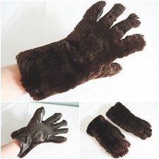 Vintage Fur Gloves Gauntlet 1950s Mens Brown Leather Driving Motorcycle Motoring