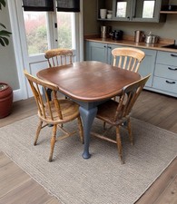 Antique Victorian Mahogany Breakfast Table And 4 Mismatched Elm Chairs Grey