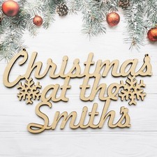 Personalised Family 'Christmas at the' Plaque Sign Door Tree MDF Wood Gift #at1