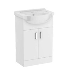Bathroom 550mm 2-Door Basin Sink Vanity Unit Floor Standing White Tap & Waste