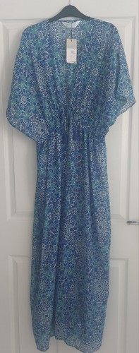 Womens blue floral kaftan - blue,