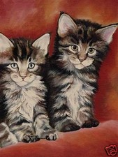 12x16 Maine Coon Kittens Cat Art PRINT of Painting VERN
