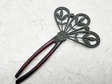 ANTIQUE CELLULOID OPENWORK FLORAL HAIR PIN CLIP CLAW COMB