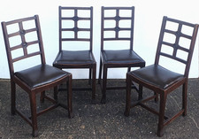 Arts And Crafts / Art Deco  Heals Style Oak Lattice Back Dining Chairs