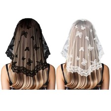 Butterfly Lace Veil Mantilla Rose Head Covering Floral Shawl for Mother