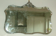Vintage Frameless 1930s Asymmetric Bevelled Mirror Art Deco With Hanging Chain