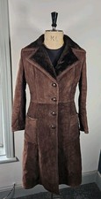 Vintage Sheepskin Leather Jacket Women's Medium UK 8-10 Brown Long Coat England
