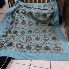 Vintage Teal Turquoise Chenille Style Throw Tablecloth Remnant Cushion Fabric