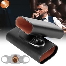 Travel Humidor Leather Cedar Wood Cigar Case Portable Holder With Cutter Gift UK