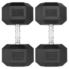 Rubber Hex Weights 2 x 37.5kg Dumbbell  Gym Fitness/Workout/Lift Home Gym #986