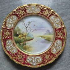 NORITAKE 1920s Antique Hand Painted & Gilded CABINET PLATE River scene 7.5"