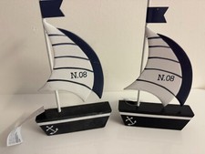 sail boat ornaments - wood and metal - end of line - navy blue - set of 2