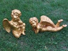 Vintage Large Gilt Gold Plaster Putti Cherubs Sitting/Lying Down Statues, 20thC