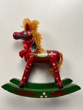 Vintage Wooden Rocking Horse Ornament • Large 8” Red Holiday Decor • 1980s/1990s
