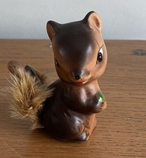 Vintage Squirrel Fluffy Tail Ceramic Ornament figurine Foreign Kitsch 