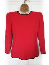 VINTAGE VALENTINO BOUTIQUE Red Zip Up Smart Top with Padded Shoulders, size 10
