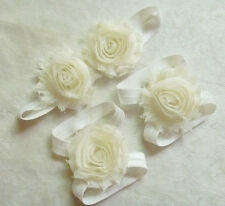  1 Set Baby Girl Crib Pram Shoes Sandals Flowers for Baby Feet + Hair Headband