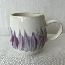 Socca Mug Cup Purple Brush Strokes Cream Ceramic Chunky Large Curved