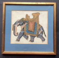 Hamdmade Framed Indian Painting Decorated Elephant Art On Silk Cloth 5.5x5”